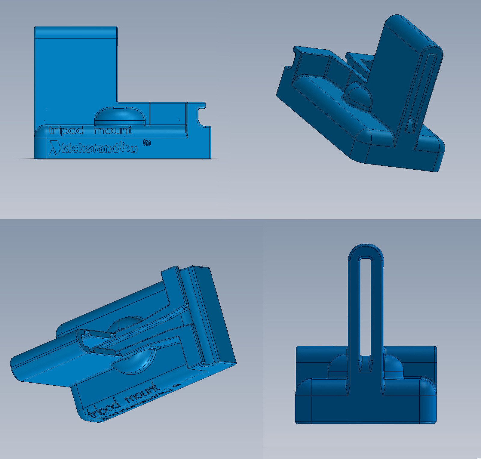 Tripod Mount Multi-View CAD Drawing